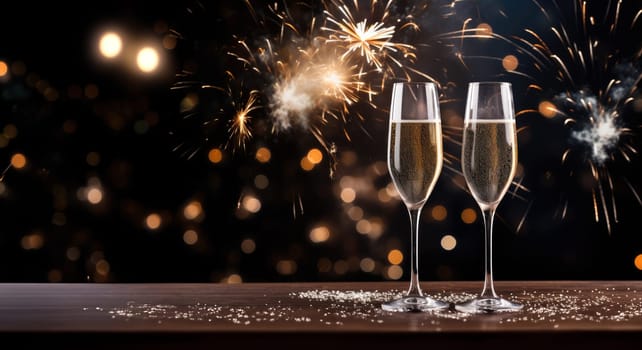 Two glasses of champagne. New Year's Eve concept, generative AI