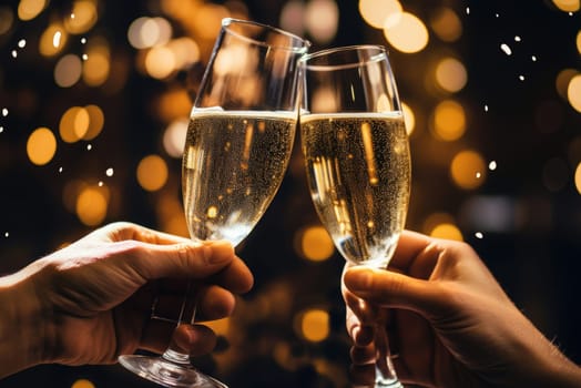 Two glasses of champagne. New Year's Eve concept, generative AI