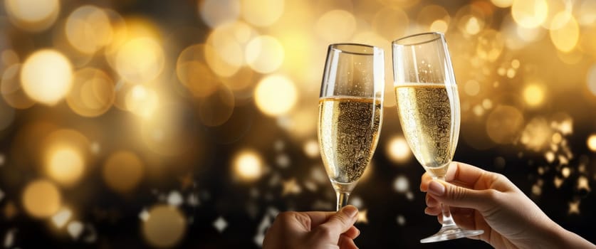 Two glasses of champagne. New Year's Eve concept, generative AI