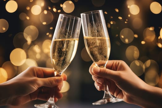 Two glasses of champagne. New Year's Eve concept, generative AI