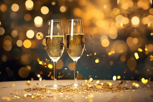 Two glasses of champagne. New Year's Eve concept, generative AI