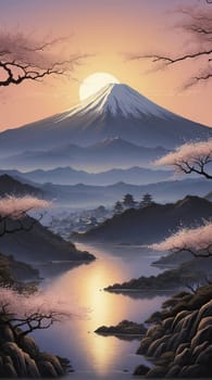 Sunrise over a mountain in Asia. AI generated