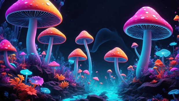 Colored magical forest. AI generated