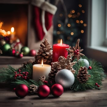 Home is decorated with Christmas ornaments, and gift boxes, as well as a light decoration with candles.