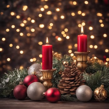 Home is decorated with Christmas ornaments, and gift boxes, as well as a light decoration with candles.