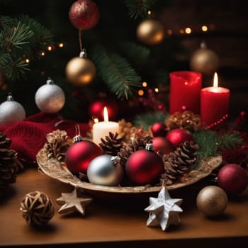 Home is decorated with Christmas ornaments, and gift boxes, as well as a light decoration with candles.