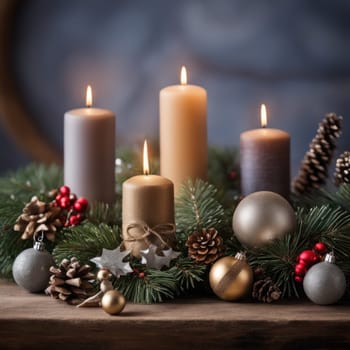 Home is decorated with Christmas ornaments, and gift boxes, as well as a light decoration with candles.