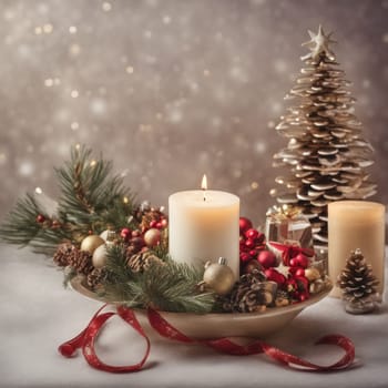 Home is decorated with Christmas ornaments, and gift boxes, as well as a light decoration with candles.