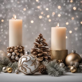 Home is decorated with Christmas ornaments, and gift boxes, as well as a light decoration with candles.