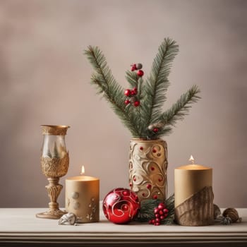 Home is decorated with Christmas ornaments, and gift boxes, as well as a light decoration with candles.