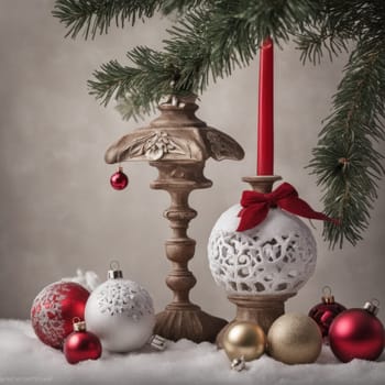 Home is decorated with Christmas ornaments, and gift boxes, as well as a light decoration with candles.