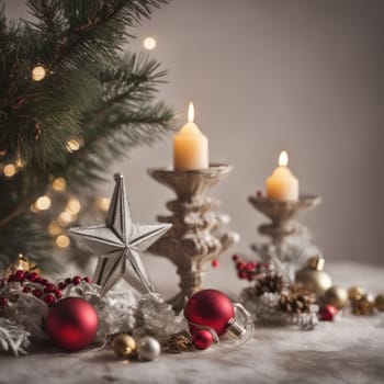 Home is decorated with Christmas ornaments, and gift boxes, as well as a light decoration with candles.