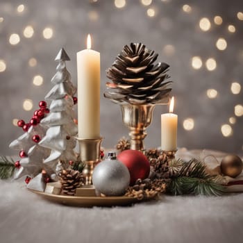 Home is decorated with Christmas ornaments, and gift boxes, as well as a light decoration with candles.