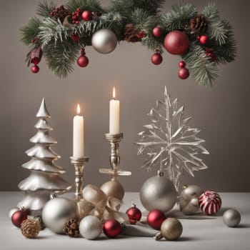 Home is decorated with Christmas ornaments, and gift boxes, as well as a light decoration with candles.