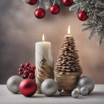 Home is decorated with Christmas ornaments, and gift boxes, as well as a light decoration with candles.