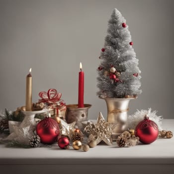 Home is decorated with Christmas ornaments, and gift boxes, as well as a light decoration with candles.