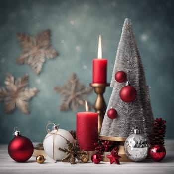 Home is decorated with Christmas ornaments, and gift boxes, as well as a light decoration with candles.