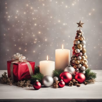 Home is decorated with Christmas ornaments, and gift boxes, as well as a light decoration with candles.