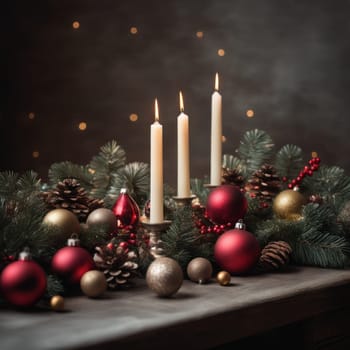 Home is decorated with Christmas ornaments, and gift boxes, as well as a light decoration with candles.