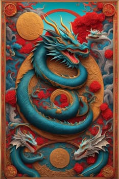 Dragon chinese new year 2024 poster symbol card illustration ai generated