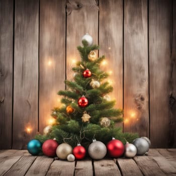 Close-UP of Christmas Tree multicolor Ornaments against a Defocused Lights Background