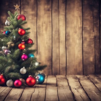 Close-UP of Christmas Tree multicolor Ornaments against a Defocused Lights Background