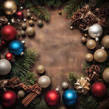 Close-UP of Christmas Tree multicolor Ornaments against a Defocused Lights Background