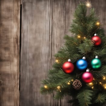 Close-UP of Christmas Tree multicolor Ornaments against a Defocused Lights Background