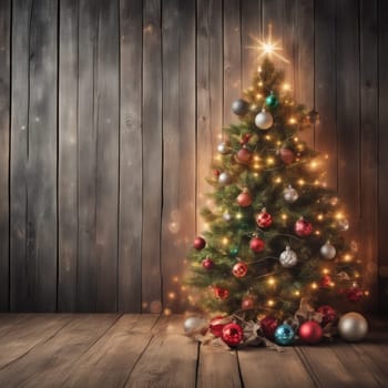 Close-UP of Christmas Tree multicolor Ornaments against a Defocused Lights Background