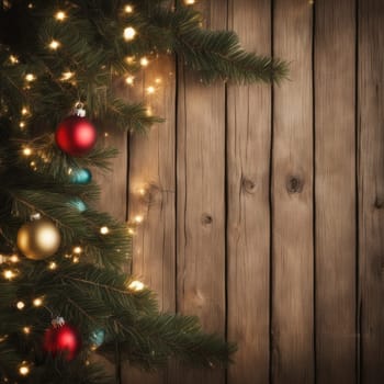 Close-UP of Christmas Tree multicolor Ornaments against a Defocused Lights Background