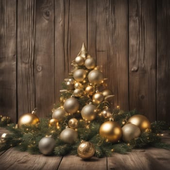 Close-UP of Christmas Tree, Red and Golden Ornaments against a Defocused Lights Background