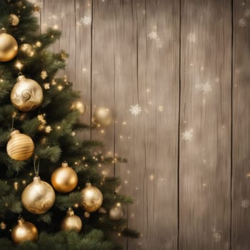 Close-UP of Christmas Tree, Red and Golden Ornaments against a Defocused Lights Background