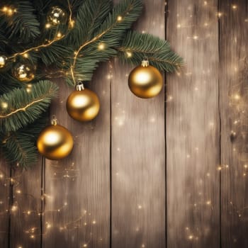 Close-UP of Christmas Tree, Red and Golden Ornaments against a Defocused Lights Background