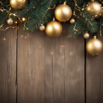 Close-UP of Christmas Tree, Red and Golden Ornaments against a Defocused Lights Background