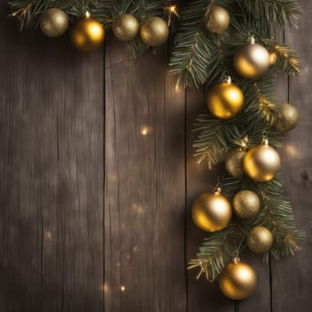 Close-UP of Christmas Tree, Red and Golden Ornaments against a Defocused Lights Background