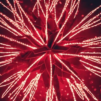 Close-UP of Christmas Tree, Red and Golden Ornaments against a Defocused Lights Background