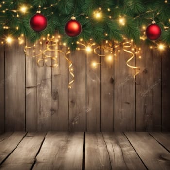 Close-UP of Christmas Tree, Red and Golden Ornaments against a Defocused Lights Background