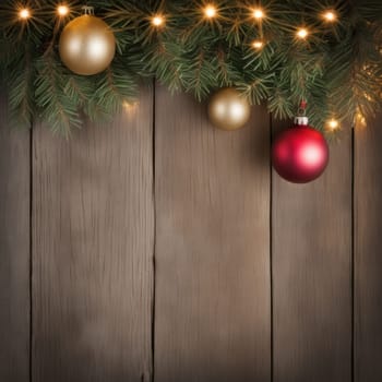 Close-UP of Christmas Tree, Red and Golden Ornaments against a Defocused Lights Background