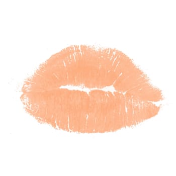 Peach fuzz color lips kiss isolated on white background. Color of the Year 2024 concept
