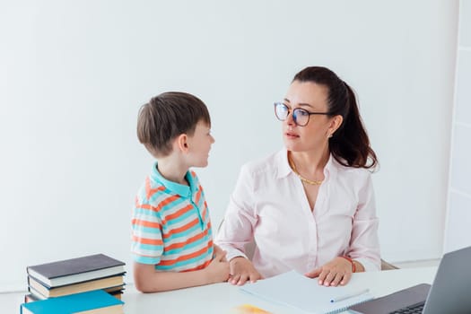 Female accounting boy working on computer online