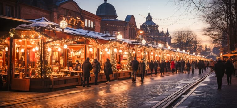 The unique atmosphere of the Christmas market, where people enjoy the festivities, pick up gifts and enjoy enchanting light installations.
