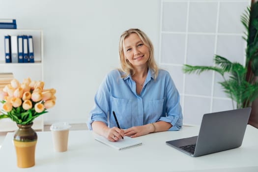 Business Woman Blonde Running For Laptop Small Business Online