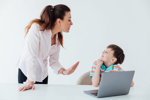 Female accounting boy working on computer online