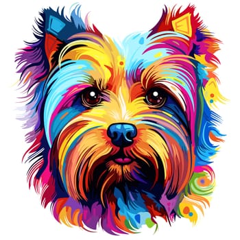 Yorkshire terrier in vector pop art style on white background. Template for t-shirt, poster, sticker, etc. 