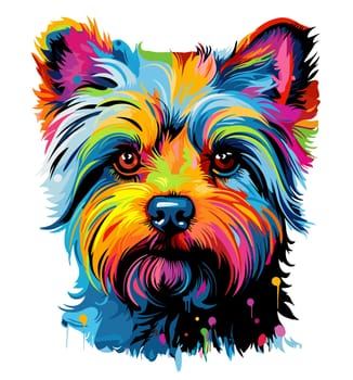 Yorkshire terrier in vector pop art style on white background. Template for t-shirt, poster, sticker, etc. 