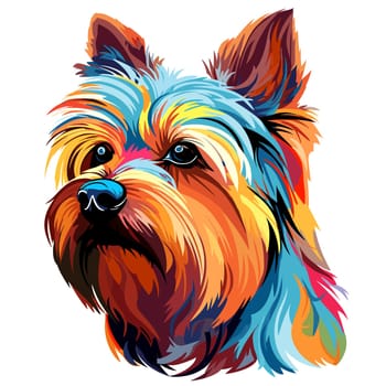 Yorkshire terrier in vector pop art style on white background. Template for t-shirt, poster, sticker, etc. 