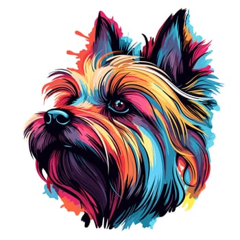 Yorkshire terrier in vector pop art style on white background. Template for t-shirt, poster, sticker, etc. 