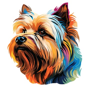 Yorkshire terrier in vector pop art style on white background. Template for t-shirt, poster, sticker, etc. 