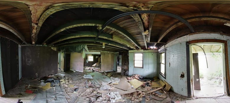 Captivating panorama of an abandoned Huntington House in Indiana showcases the haunting beauty of urban decay and derelict architecture. Witness the passage of time through decaying wooden beams, peeling paint, and broken glass.