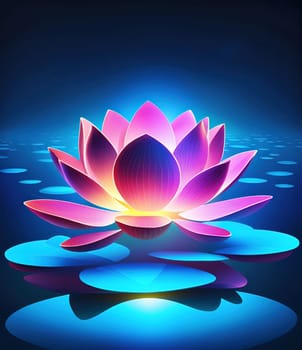 Beautiful lotus flower on dark blue background. Vector illustration.Beautiful blue lotus flower on the background of the night sky